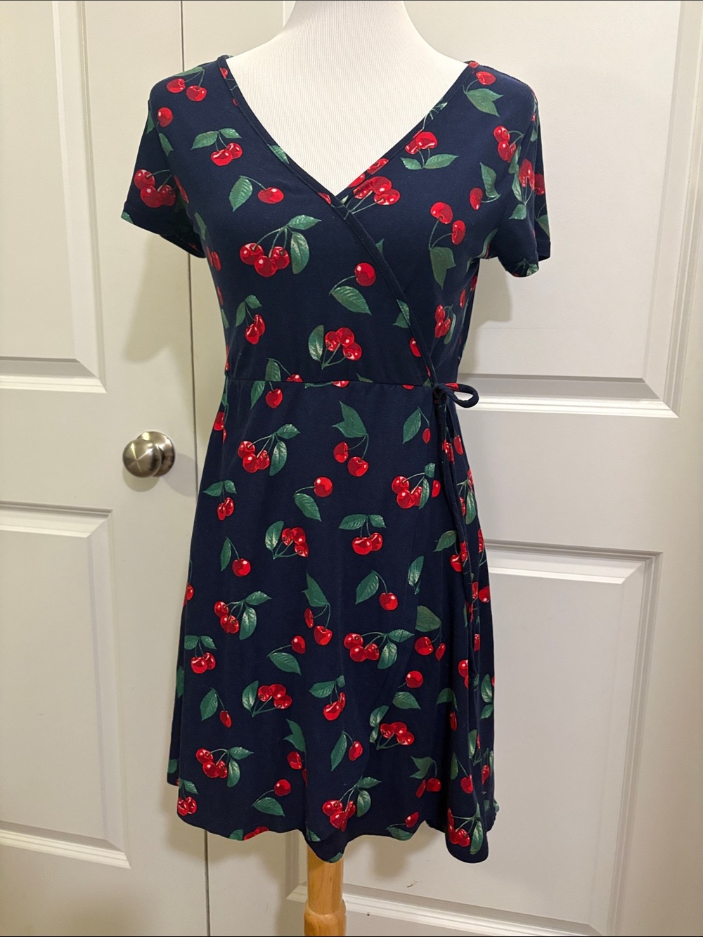 Derek Heart Navy Cherry Print Wrap Dress